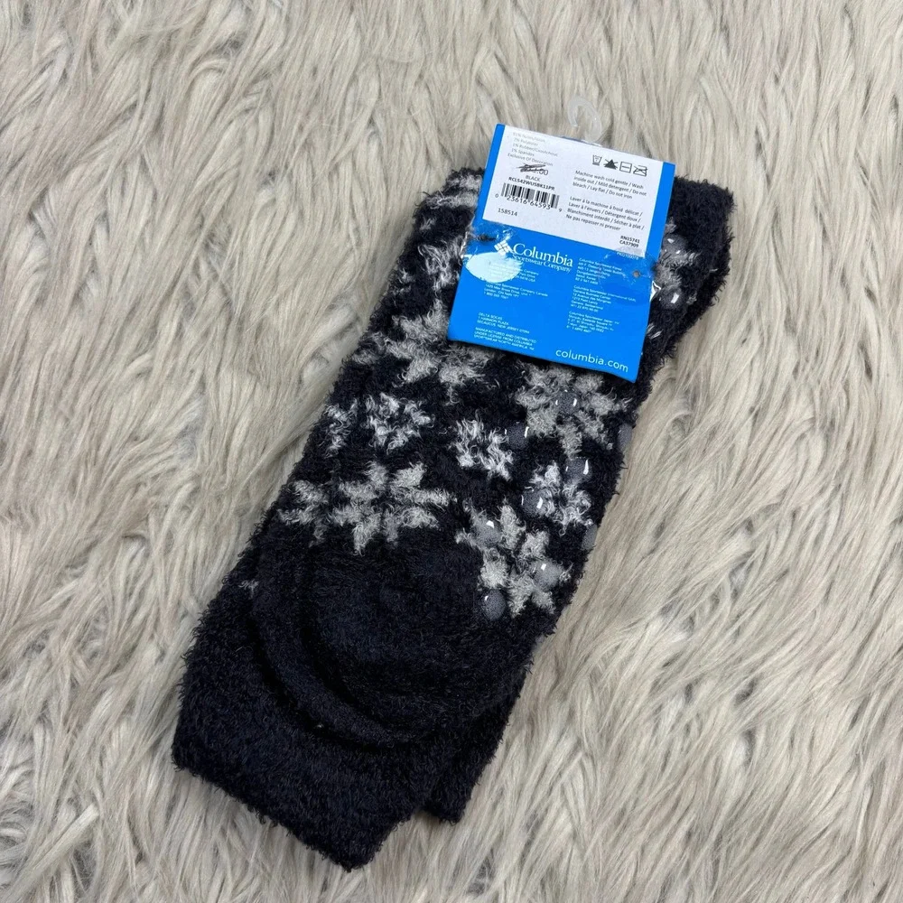 NWT Columbia Women's 4-10 Black Gray Fair Isle Cozy Socks Non-Skid Lounge